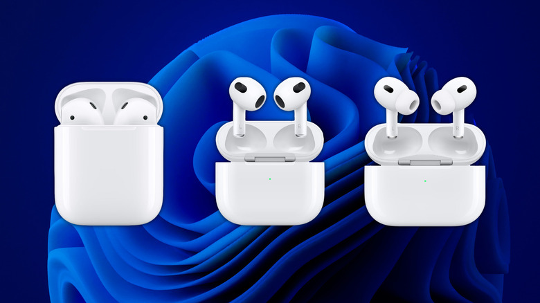 AirPods along with AirPods Pro on a Windows 11 wallpaper