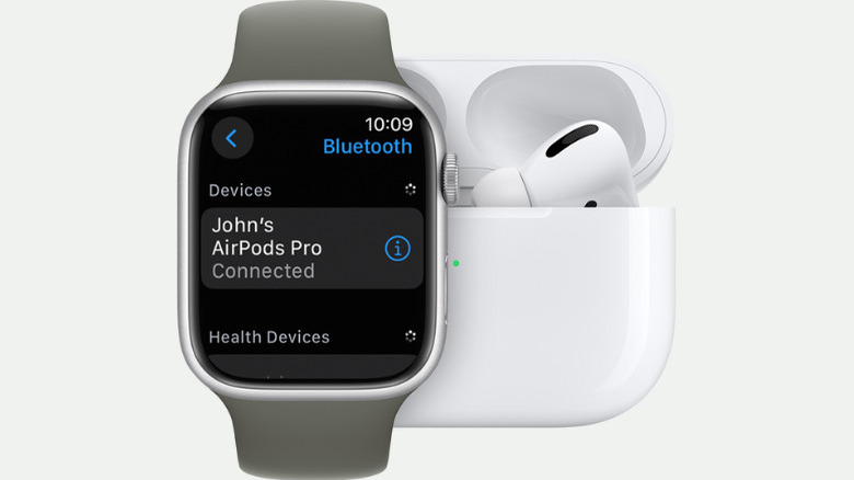 Apple Watch in front of AirPods