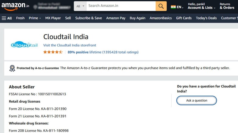 Ask question option on Amazon seller page