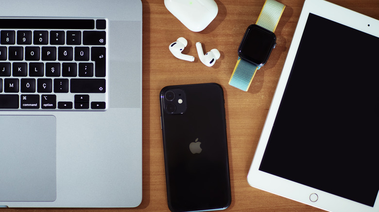 Apple devices on a table top