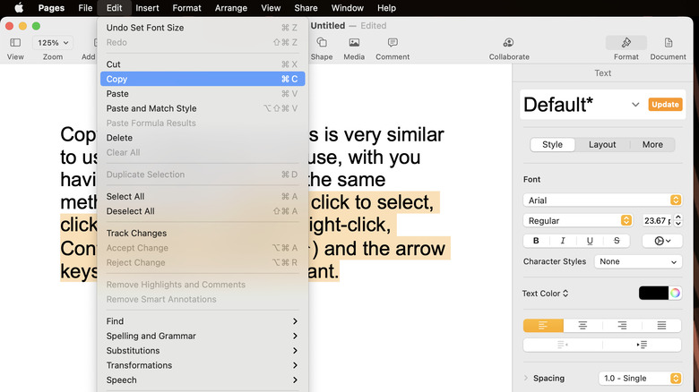 Using the toolbar menu