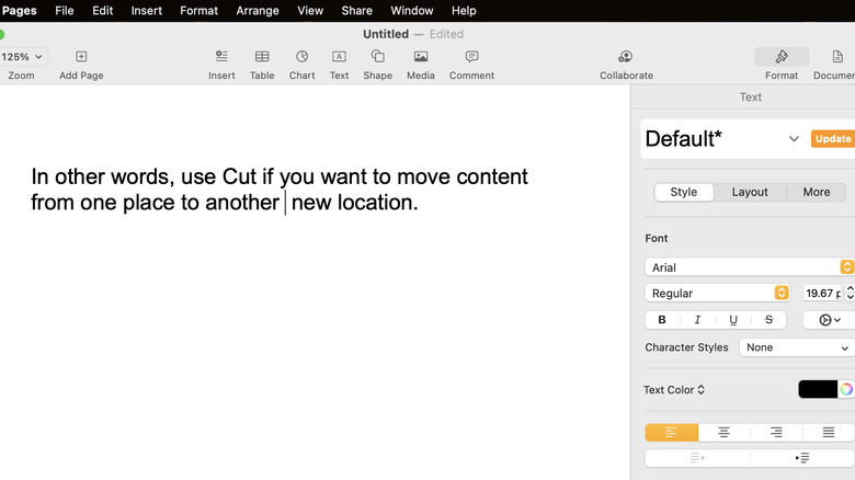 Demonstrating effects of Cutting text
