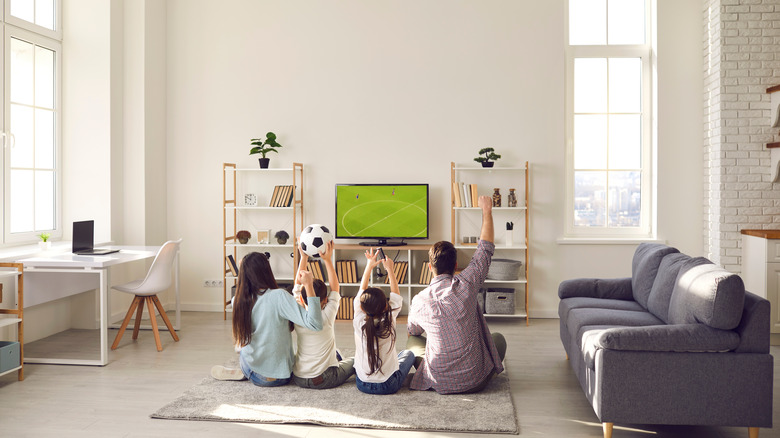 family playing video games