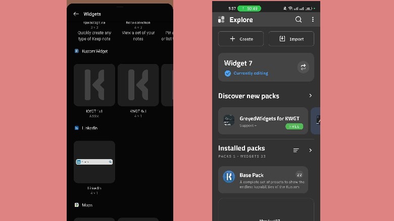 KWGT widget maker interface on an Android phone