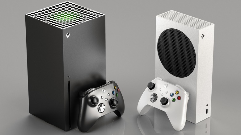 A black Xbox Series X and white Series S console with their controllers
