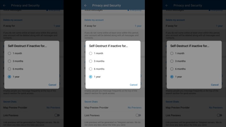Telegram automatic account deletion setting