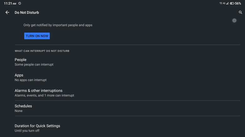 do not disturb Android settings