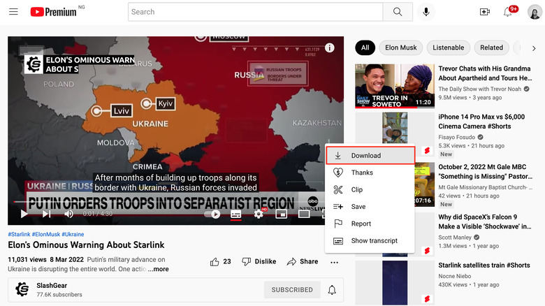 YouTube video download button highlighted