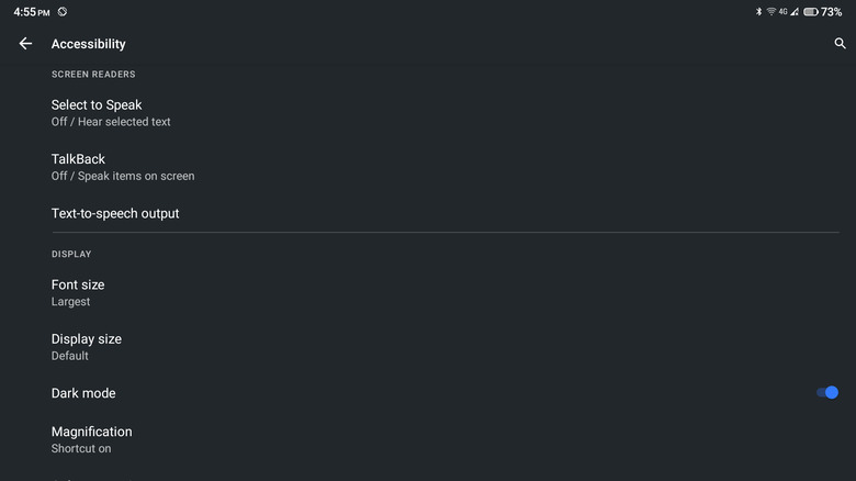 accessibility features in settings