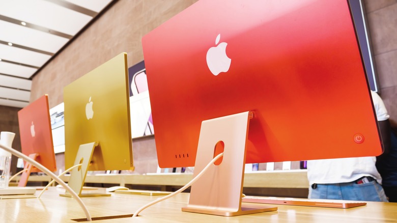 pink yellow iMac apple store