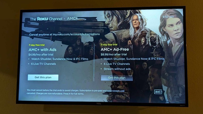 AMC+ Subscription menu on Roku TV