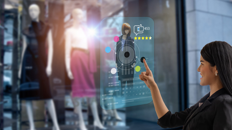 Online shopping at store window concept