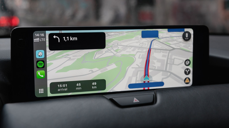 Waze app showing navigation on a car infotainment screen
