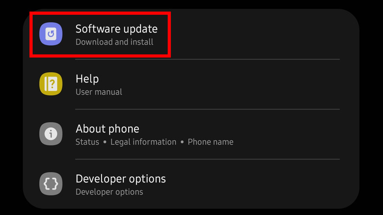 Android Software Update menu screenshot