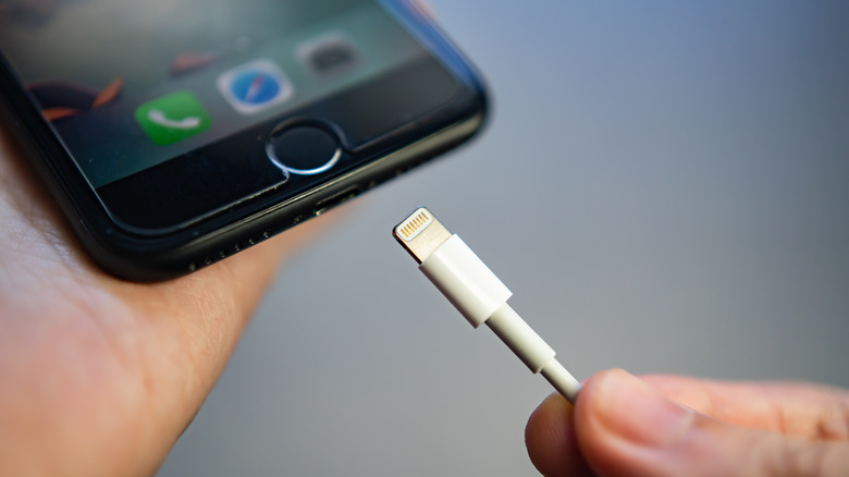iphone lightning cable plugging in