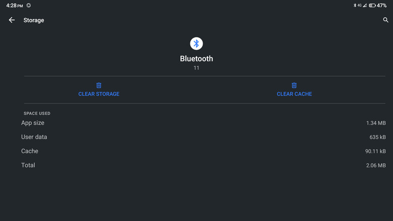 bluetooth clear cache and storage