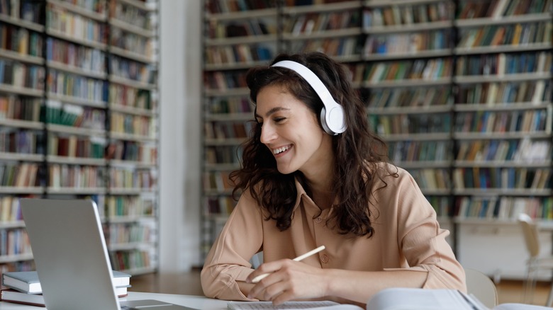 listening to music at desk