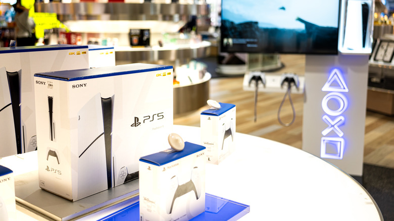 PlayStation 5 gaming console on display inside a big box store.