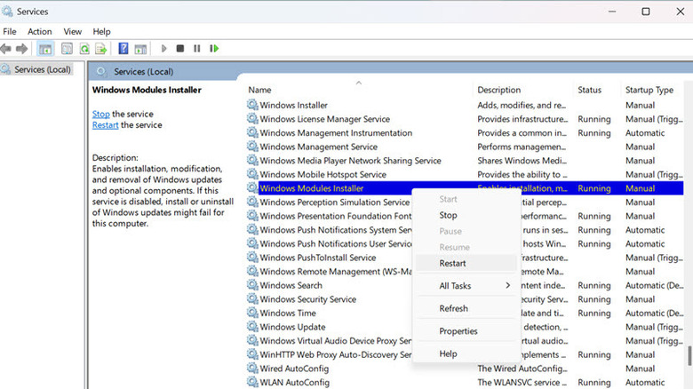 Restart Windows Modules Installer