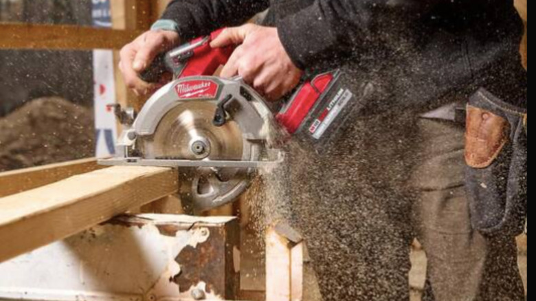 A close-up shot of the Milwaukee M18 battery