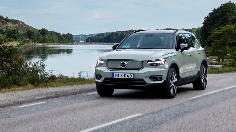 Volvo driving on country road