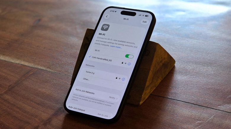 The Wi-Fi settings on an iPhone 15