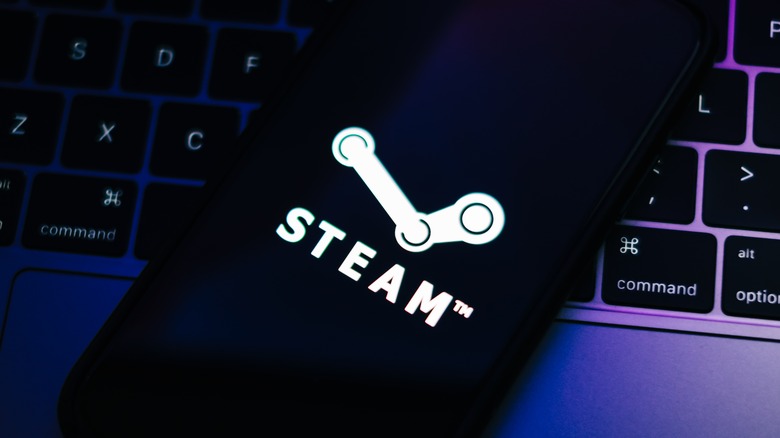 Steam logo on screen of smartphone