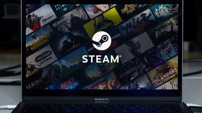 Steam storefront and logo on MacBook