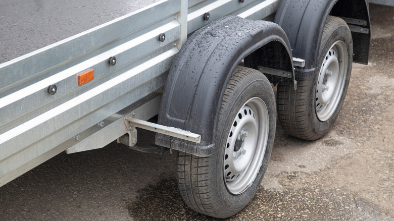 Close up of trailer wheels