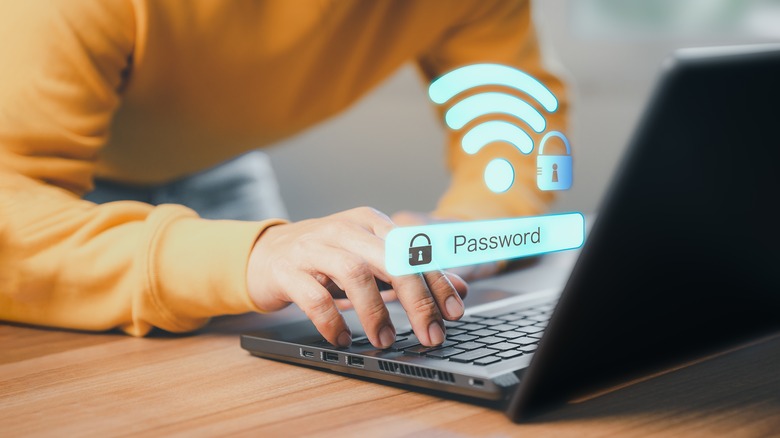 person entering password on a Wi-Fi network