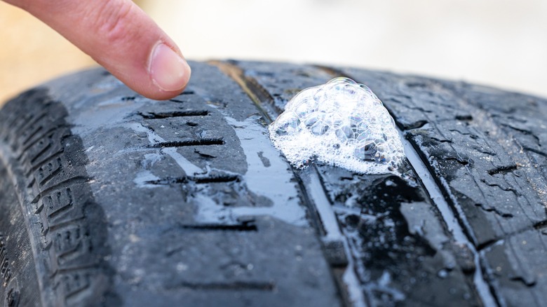 A spot on a tire bubbling up 