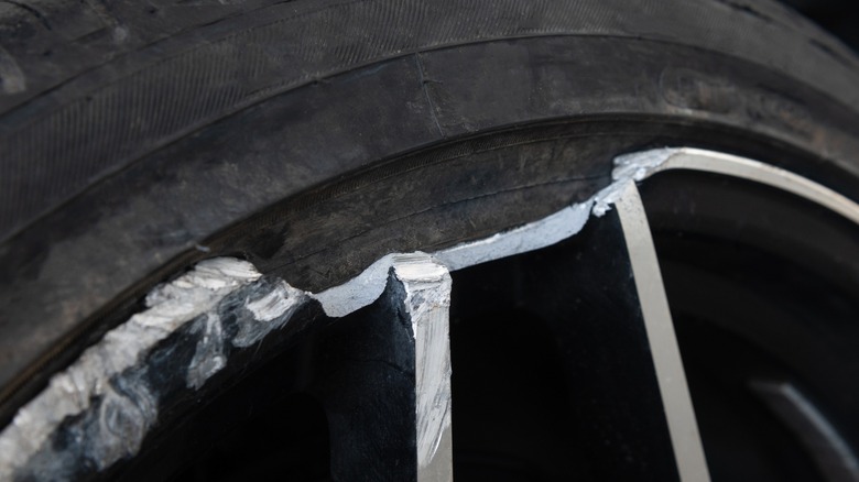 A tire with a broken rim