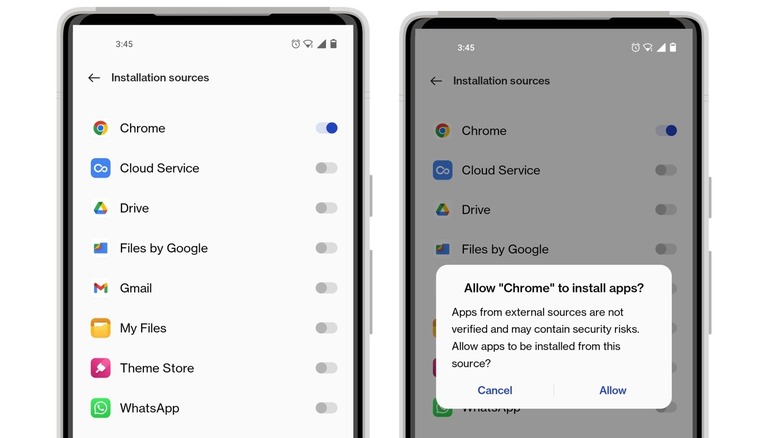 Android installation sources settings