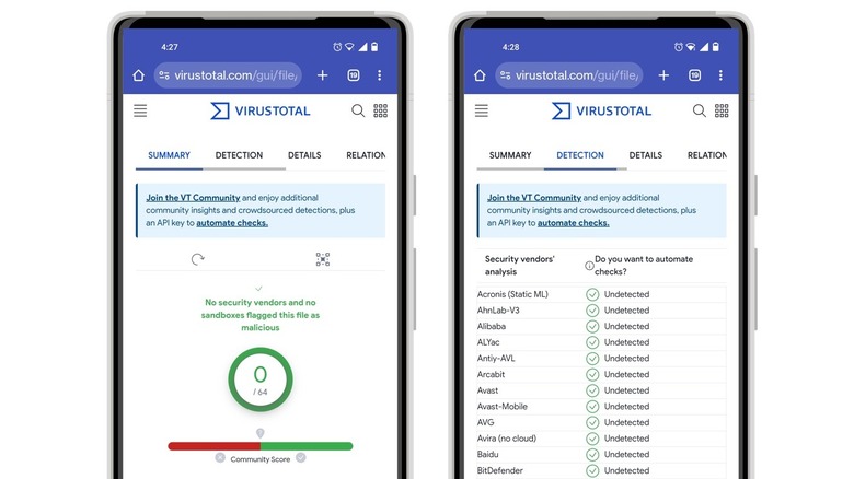 VirusTotal APK Scan screenshots