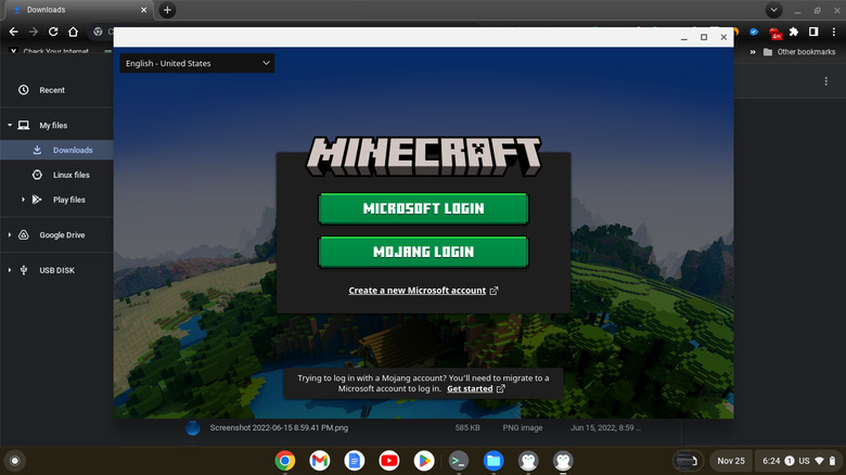 Minecraft: Java Edition launcher on ChromeOS