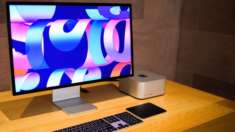 mac desktop screen and keyboard