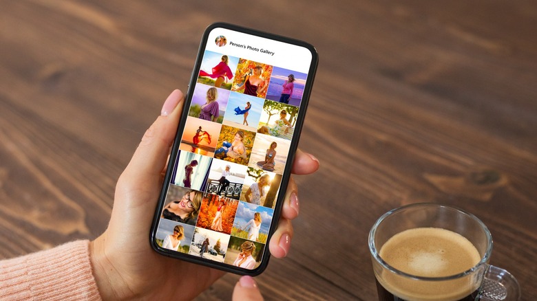 Woman browsing photos on smartphone