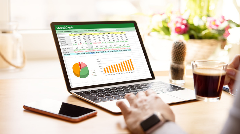 spreadsheet graph on laptop