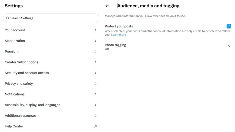 Protect your posts option in the X settings menu.