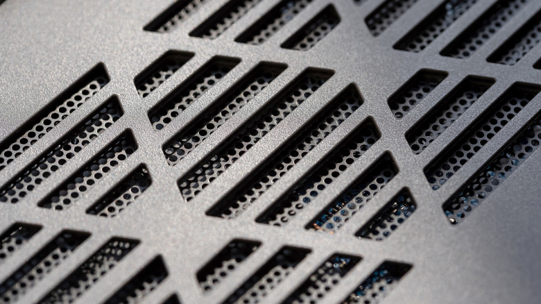 Closeup macro shot of a laptop air vent