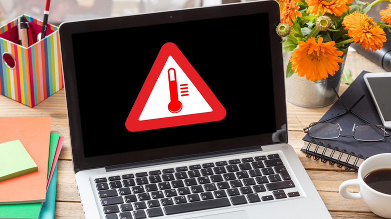 High temperature warning on a laptop screen