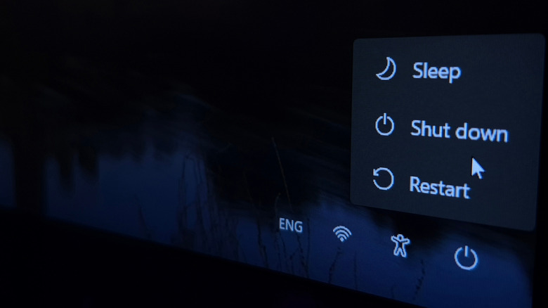 Power menu on Windows 11 PC