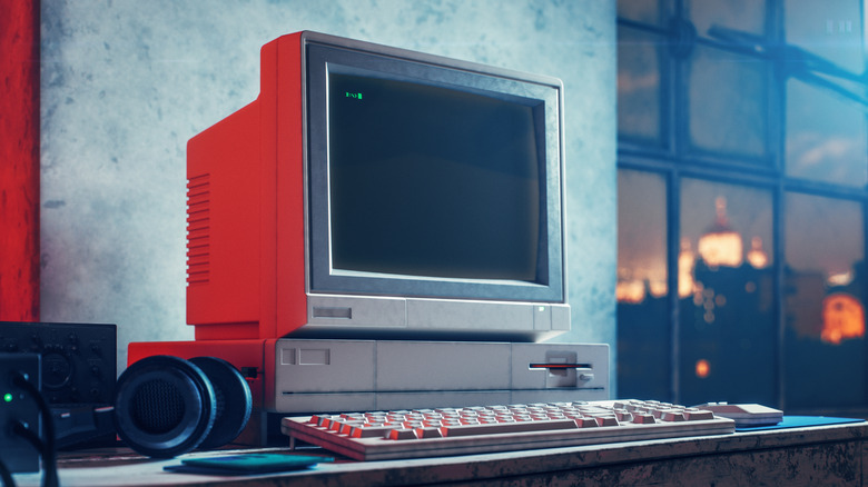 Old computer on table