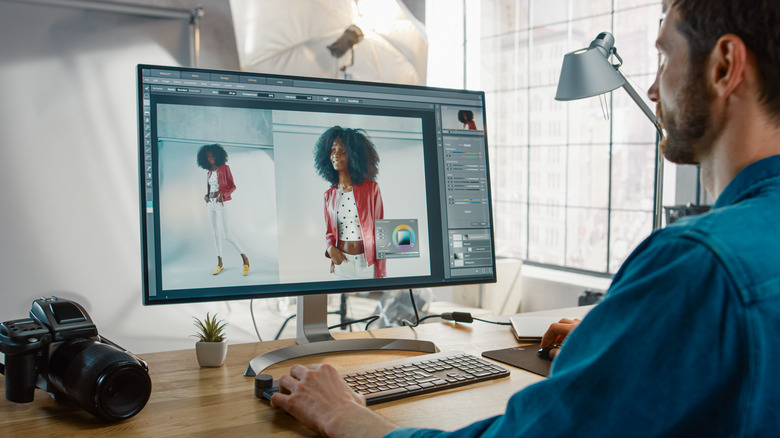person using photo editing software