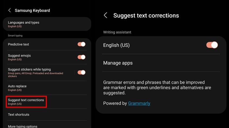 Samsung Keyboard autocorrect settings