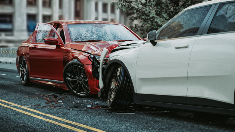 Two cars that have crashed