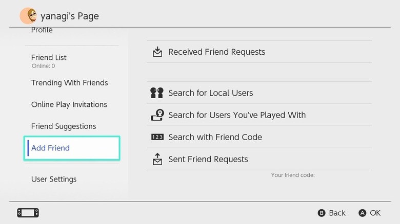 add friend tab Switch menu