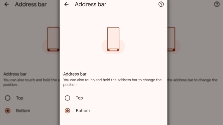 Android settings menu change address bar to bottom of the screen