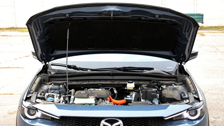 New electric car Mazda MX-30 open hood