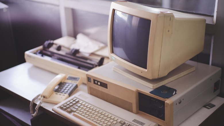 retro computer setup on desk